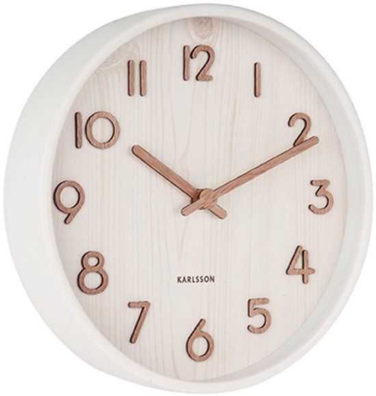 Karlsson Wandklok Pure - Wit lindehout - Small - Ø22cm