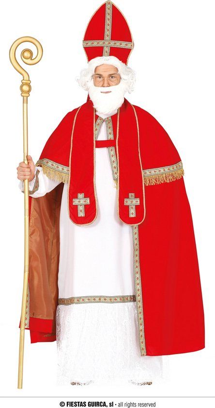 St Nicholas Costume - Size M/ 48-50 - Unisex - Red/White/Beige