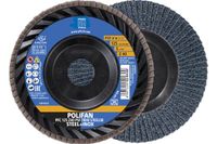 PFERD POLIFAN Waaierschijf 125 mm zirconia korund Z40 – PSF TRIM STEELOX voor staal en roestvrij staal (inox), vorm PFC/B/T29, Ø 22,23 mm boring, waaierschijf voor haakse slijpers, 10 stuks