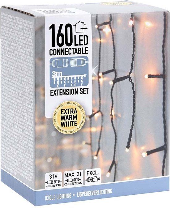 Nampook Koppelbare IJspegelverlichting - 160 LED - 3m - Warm Wit