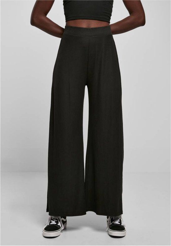 Urban Classics Rib Jersey Wide Leg Pants - Women - Black - XXL