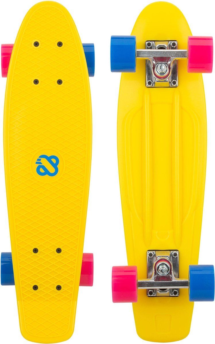 Nijdam FlipGrip Skateboard - Blauw/Geel/Roze - Kunststof - 8716404333164