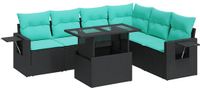 vidaXL 7-delige Loungeset met Kussens, Poly Rattan, Acacia, Zwart