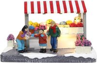 Santaville - Market Stall Flowers with Customers with LED Polyresin