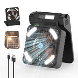 Smiling Shark Campingventilator, led, 6000 mAh, USB-oplaadbaar, draagbaar, tentventilator, licht, 4 snelheden en 3 timers, 90 graden, opvouwbaar, draadloos, zonne-led-campingventilator met powerbank