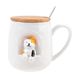 Lachineuse Kattenmok - 3D reliëf - Happy Cat - Porselein, Hout, Metaal - 380 ml - Met Deksel en Lepel