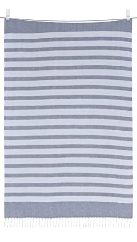 Sleepdown Strandhanddoek - 100% Katoen - Gestreepte Kwastjes - Wit/Blauw - 80 x 165 cm