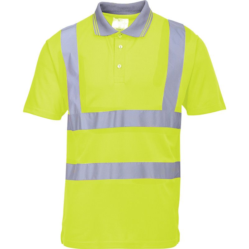 Portwest Poloshirt geel met korte mouwen en reflectiestrepen Maat L