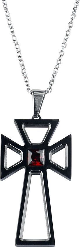 etNox hard and heavy etNox Kreuz Unisex Halsketting - zilverkleurig/rood