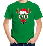 Bellatio Decorations Kerst t-shirt voor kinderen - Rudolf gezicht - Rendier - Groen - 110/116