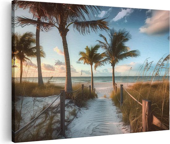 Artaza Canvas Schilderij Strand met Palmbomen - 120x80cm - Canvas Print