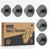 Minismus Zelfklevende Wandhaken Handdoekhaakjes Set van 6 – Zwarte Ronde Haken Zonder Boren voor Handdoeken en Accessoires