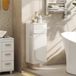 Meuble de salle de bain suspendu avec tiroir, porte brillante et étagère en verre réglable, blanc