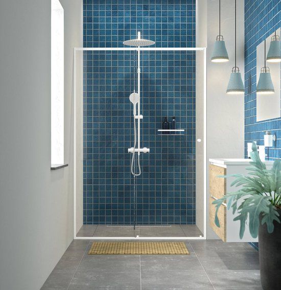 Sealskin Contour schuifdeur voor nis 140x200cm mat wit - Transparant glas - Antikalk