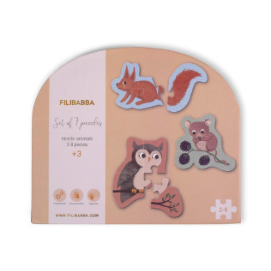 Filibabba Set van 7 legpuzzels - Nordic Animal World