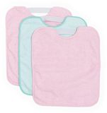 Ti TIN | Set van 3 waterdichte slabbetjes, 33 x 36 cm | 90% katoen - 10% polyester - Slabbetjes voor baby's vanaf een jaar - Elastische sluiting - Vinyl voering - Effen kleur (roze en groen) - 320 g/m²