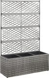 vidaXL Latwerkplantenbak verhoogd met potten 83x30x130 cm rattan grijs