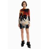 Desigual korte jurk met print - zwart/oranje