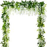 Blauweregen Garland 5 stuks kunstbloemen slinger blauweregen wijnstok kunstmatige hangende bloemen planten groen nepblad slinger voor bruiloft keuken thuis feest decor (melkwit)