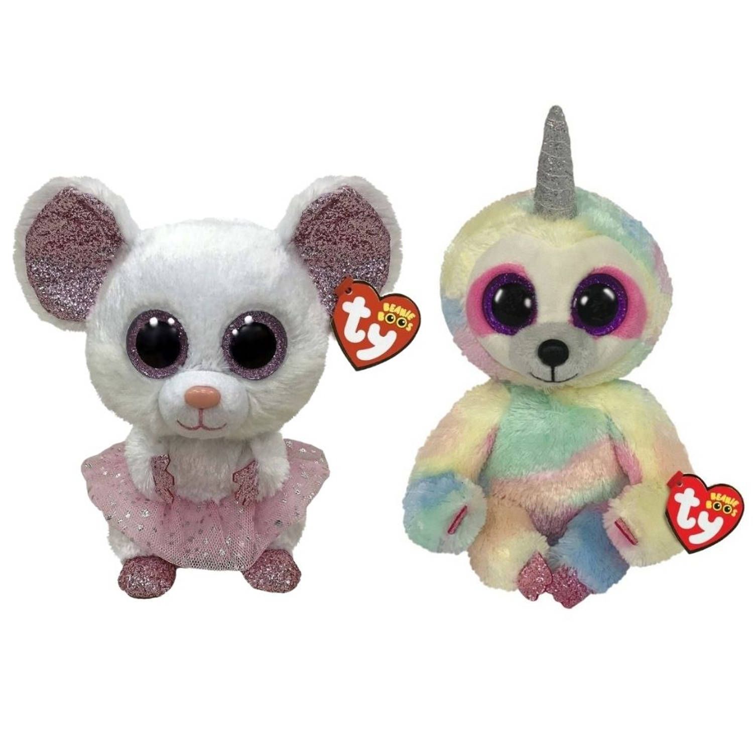 TY - Knuffel - Beanie Buddy - Nina Mouse & Cooper Sloth - Meerkleurig