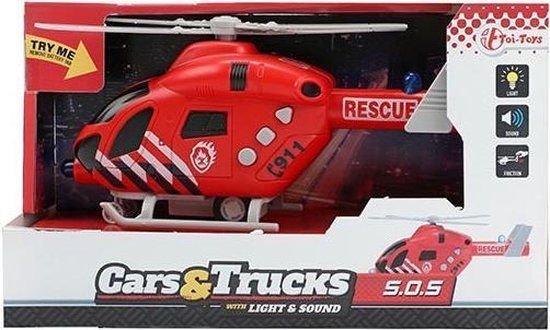 Toi-Toys Brandweer Helikopter met Licht en Geluid - Rood - Kunststof - Batterij