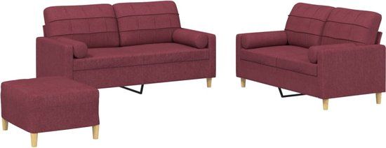 vidaXL 3-delige Loungeset met Kussens Stof Wijnrood
