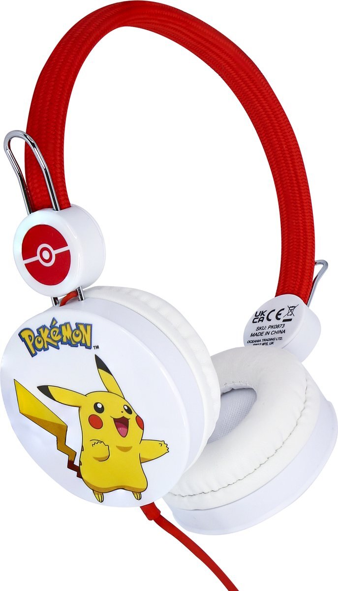 OTL Technologies Pokémon Pikachu Pika - kinder koptelefoon - volumebegrenzing - verstelbaar (3-8j) wit, rood