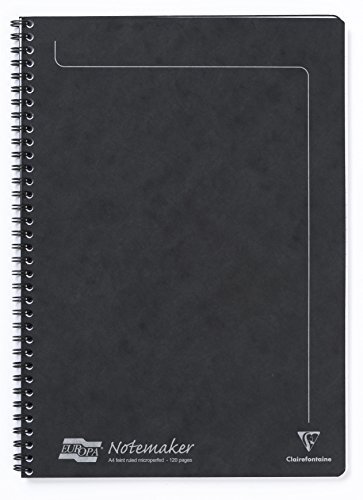 Clairefontaine 4862Z - Notitieboek met spiraalbinding Europa Notemakers 60 vellen microgeperforeerd 21 x 29,7 cm 90 g gelinieerd, 1 stuk, zwart