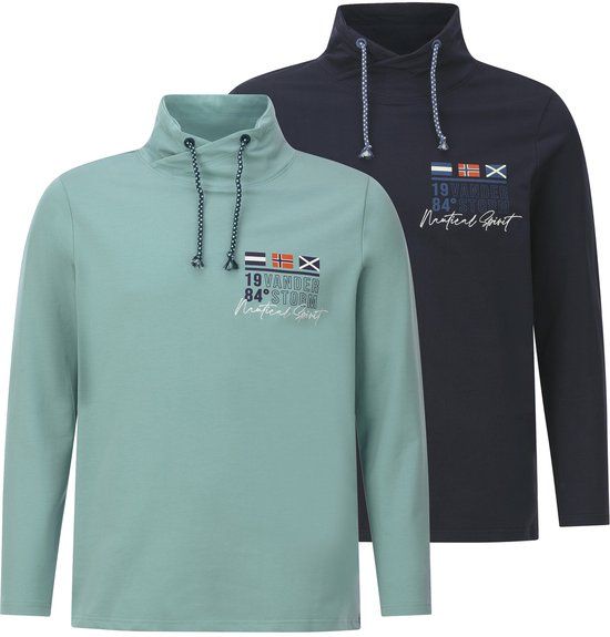 Jan Vanderstorm heren Sweatshirts, Set Van 2 - 64/66 - donkerblauw - Plus Size