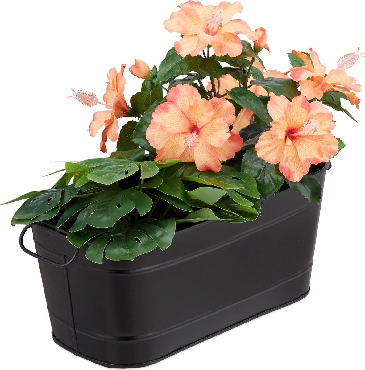 Relaxdays plantenbak metaal - balkonbak - langwerpige bloembak - vintage - buiten & binnen - zwart