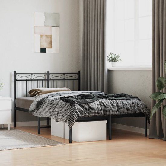 vidaXL Bedframe met hoofdbord metaal zwart 120x200 cm
