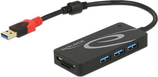 Delock External USB 3.2 Gen 1 Hub USB Type-A > 3 x USB Type-A + 2 Slot SD Card Reader