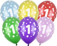 Merkloos / Sans marque Partydeco Sp. Z O. O. Verjaardag feest ballon - leeftijd 1 jaar - 12x stuks - ballonnen met sterretjes
