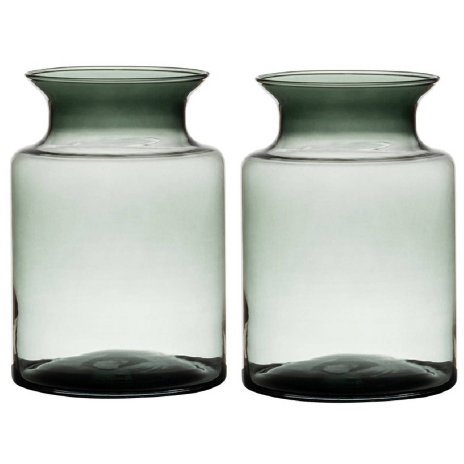Set van 2x grijze glazen melkbus vazen 20 cm - Bloemenvaas