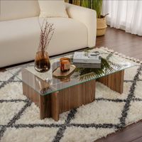 Hanah Home Table basse Noyer naturel Verre opale 105x65x30 cm