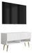 3xE living meuble TV avec façade nervurée, blanc mat, pieds inclinés dorés