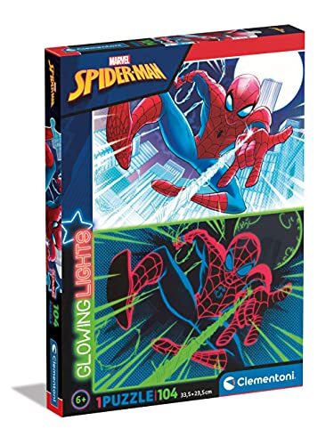 Clementoni Glowing Lights Collection-Marvel Spiderman, fluorescerend, 104 delen, Made in Italy, kinderen 6 jaar, cartoon-puzzel, meerkleurig, 2755