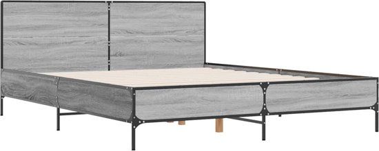 vidaXL Bedframe - Bewerkt Hout & Metaal - Grijs Sonoma Eiken - 140x200 cm