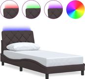 vidaXL Bedframe met LED-verlichting, zonder matras, donkerbruin, 90x200 cm, stof