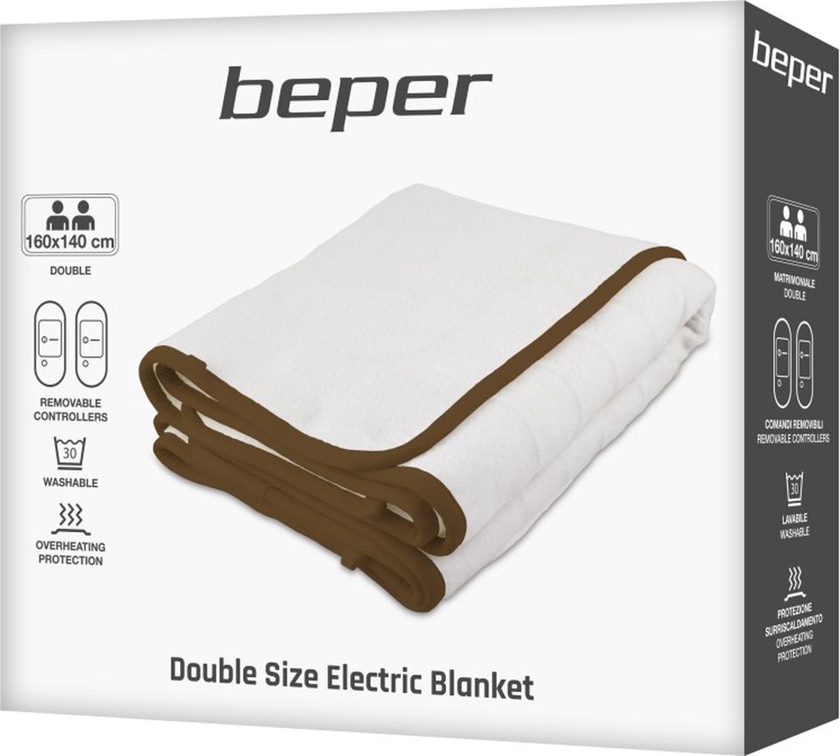 Beper P203TFO110 Double Bed warmer 160x140 cm, zacht voor aanraking, wasbaar, 120W, instelbare temperaturen, bescherming tegen oververhitting