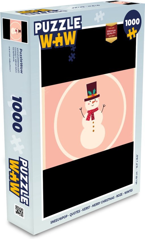 MuchoWow Puzzel Sneeuwpop - Quotes - Kerst - Merry christmas - Roze - Winter - Legpuzzel - Puzzel 1000 stukjes volwassenen - Kerst - Cadeau - Kerstcadeau voor mannen, vrouwen en kinderen - Sinterklaas cadeautjes - Sinterklaas voor grote kinderen