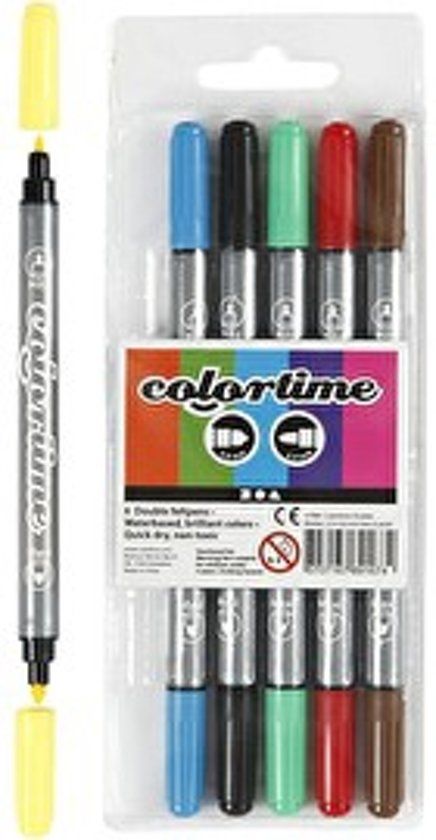Colortime Dubbelstiften - 6 kleuren - 2/3 + 3/6 mm lijn