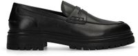 Manfield - Heren - Zwarte leren loafers - Maat 46