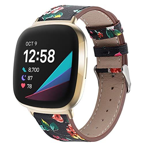 Qubix - Fitbit Versa 3/4 & Sense 1/2 leren bandje - Bloemenprint