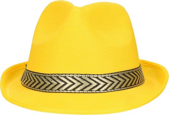Fiestas Guirca Trilby/Gangster Hoedje - Geel - Polyester - Unisex - 59 cm