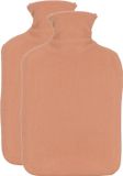 H&S Collection Bouillotte - 2x - avec housse polaire - saumon - 1,75L