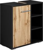 Badplaats Wastafelkast Neptunus 60 x 28 x 60 cm – Eiken met Zwart – Badkamerkast – Staand Wastafelmeubel