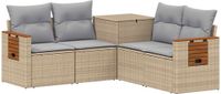 vidaXL Bankstel 2 zitplaatsen Beige en Lichtgrijs Poly Rattan en Staal