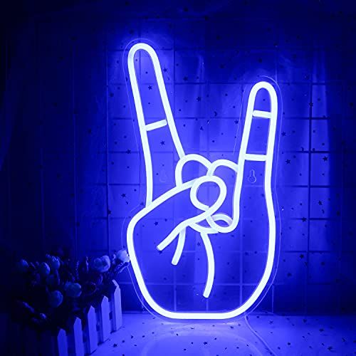 LUCUNSTAR Rock Gesture Neon Sign Blauw Led Neon Light Art Decoratieve Neon Lamp USB Operated Sign voor Thuis Indoor Bar Gaming Room Shop Hotel Muur Decor Kerst Festival Party Supply USB Operated (blauw)