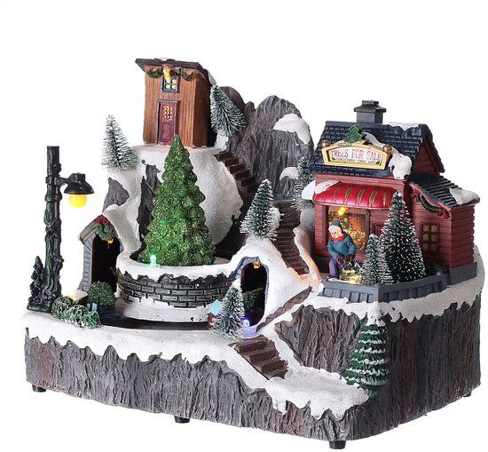 Lumineo christmas village boomwinkel - Met licht - Kerst - Beweegbaar